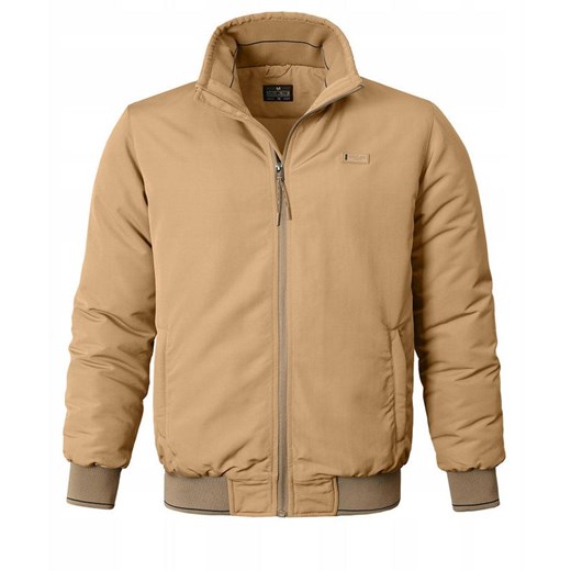 Ocieplona Zimowa Kurtka z Wysokim Kołnierzem - Pako Jeans - Beżowa KUPJNSdiumBZ ze sklepu JegoSzafa.pl w kategorii Kurtki męskie - zdjęcie 185959711