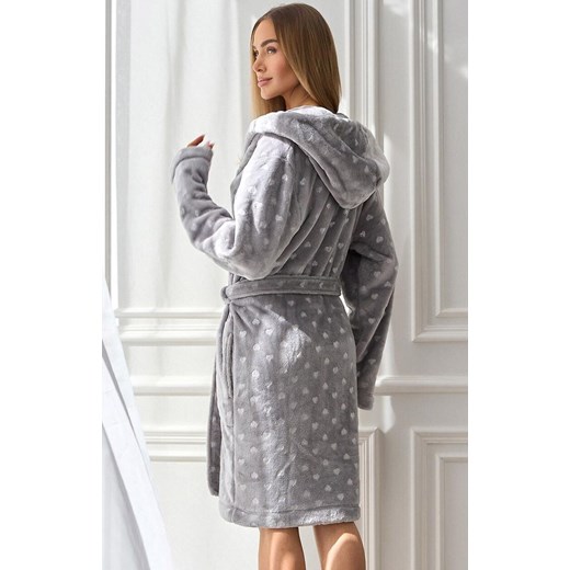 Krótki szlafrok damski z kapturem szary 2550 Amira, Kolor szary, Rozmiar S, L&amp;L ze sklepu Primodo w kategorii Szlafroki damskie - zdjęcie 185961161
