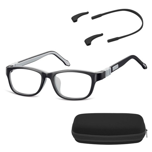 Elastyczne dziecięce oprawki okularowe zerówki prostokątne + gumka Sunoptic K5C czarne ze sklepu Stylion w kategorii Okulary przeciwsłoneczne damskie - zdjęcie 185962902