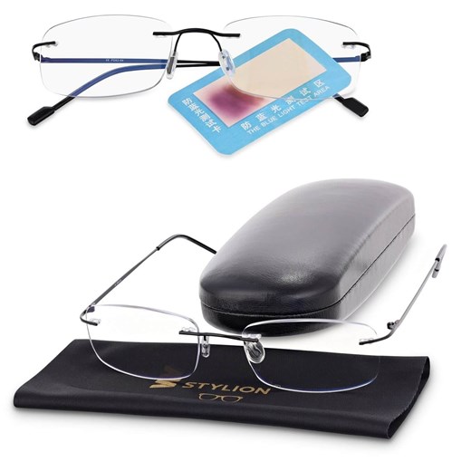 Plusy +1.75 bezramkowe okulary do czytania i komputera z filtrami Antyreflex + Blue Light STL275 czarne ze sklepu Stylion w kategorii Okulary korekcyjne damskie - zdjęcie 185963002