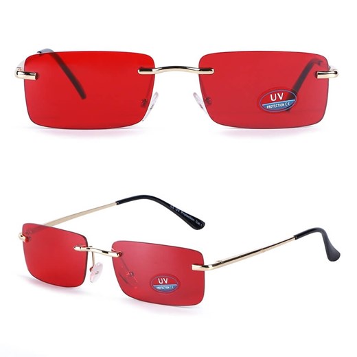 Okulary przeciwsłoneczne bezramkowe prostokątne Red/Gold w kat.1 SVM-18A ze sklepu Stylion w kategorii Okulary przeciwsłoneczne damskie - zdjęcie 185963222