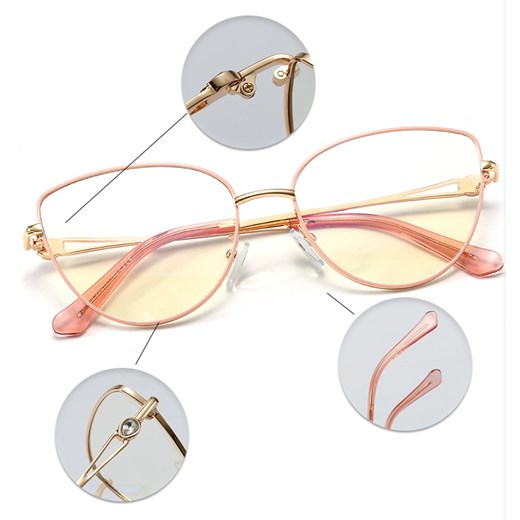 Różowe okulary do komputera Damskie zerówki kocie oczy 2556B (wideo) ze sklepu Stylion w kategorii Okulary zerówki damskie - zdjęcie 185963223