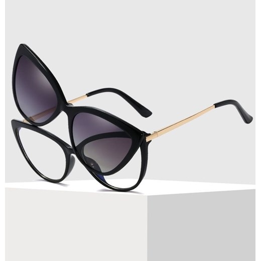 Damskie kocie okulary do komputera z nakładką przeciwsłoneczną Clip-on 2593 ze sklepu Stylion w kategorii Zegarki - zdjęcie 185963463