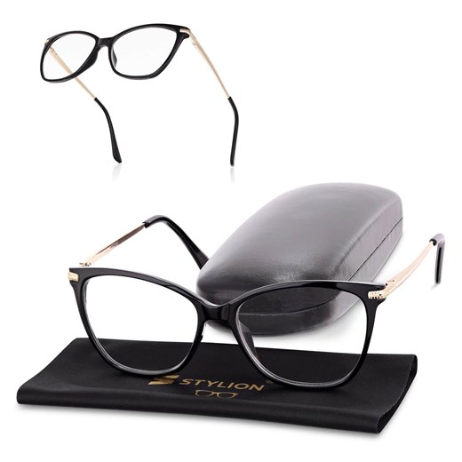 Plusy +2.50 damskie okulary do czytania korekcyjne Kocie Oczy z flexami ST320 czarno-złote ze sklepu Stylion w kategorii Okulary korekcyjne damskie - zdjęcie 185963663