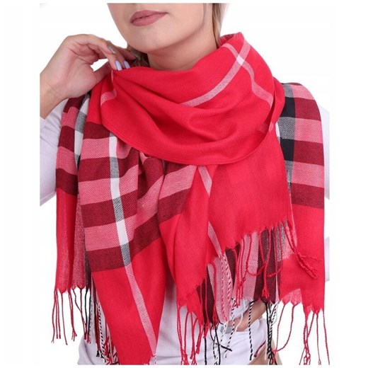 Czerwony Ciepły Cashmere szalik damski angielska krata SZA-57 ze sklepu Stylion w kategorii Zegarki - zdjęcie 185964384