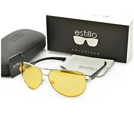 Rozjaśniające męskie okulary pilotki do jazdy nocą polaryzacyjne EST-605Y-4 Estillo ze sklepu Stylion w kategorii Okulary zerówki męskie - zdjęcie 185964402