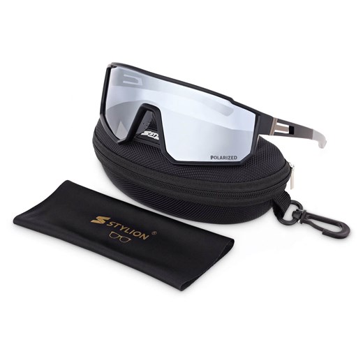 Sportowe okulary przeciwsłoneczne z polaryzacją i filtrem UV400 POL-465A Black/Silver ze sklepu Stylion w kategorii Zegarki - zdjęcie 185964433