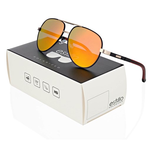 Męskie okulary pilotki przeciwsłoneczne z polaryzacją lustrzanki ESTILLO EST-615-8 black/red ze sklepu Stylion w kategorii Okulary przeciwsłoneczne męskie - zdjęcie 185964573