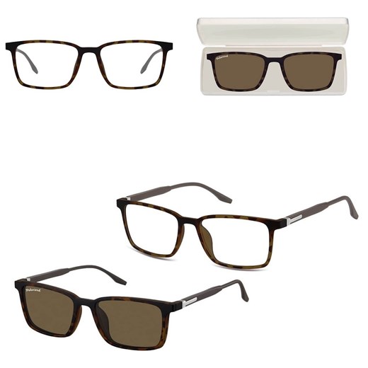 Prostokątne okulary pod korekcję z polaryzacyjną Nakładką przeciwsłoneczną na magnes CLIP-TRC-185A-2 ze sklepu Stylion w kategorii Okulary korekcyjne damskie - zdjęcie 185964603