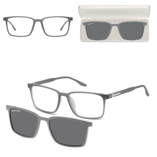 Prostokątne okulary pod korekcję z polaryzacyjną Nakładką przeciwsłoneczną na magnes CLIP-TRC-185C-1 ze sklepu Stylion w kategorii Okulary korekcyjne damskie - zdjęcie 185964641