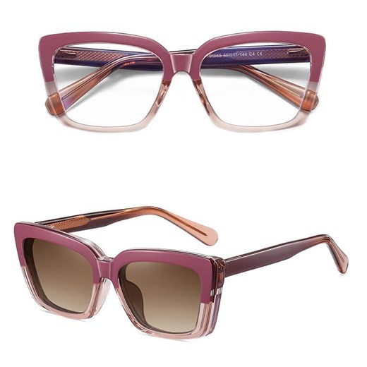 2w1 Okulary damskie do komputera z nakładką przeciwsłoneczną na magnes Clip-On 25134D ze sklepu Stylion w kategorii Okulary przeciwsłoneczne damskie - zdjęcie 185965093