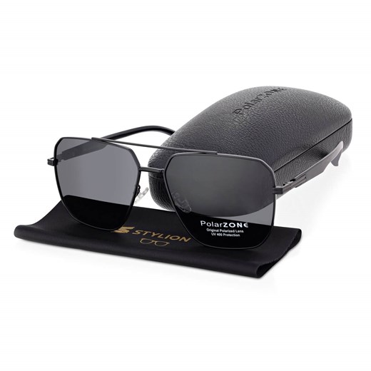 Duże Męskie okulary przeciwsłoneczne pilotki z polaryzacją i filtrem UV400 POL-123 PolarZone czarne ze sklepu Stylion w kategorii Okulary przeciwsłoneczne męskie - zdjęcie 185965141