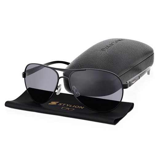 Męskie okulary przeciwsłoneczne pilotki z polaryzacją na teleskopach STP25 czarne ze sklepu Stylion w kategorii Okulary przeciwsłoneczne męskie - zdjęcie 185965153