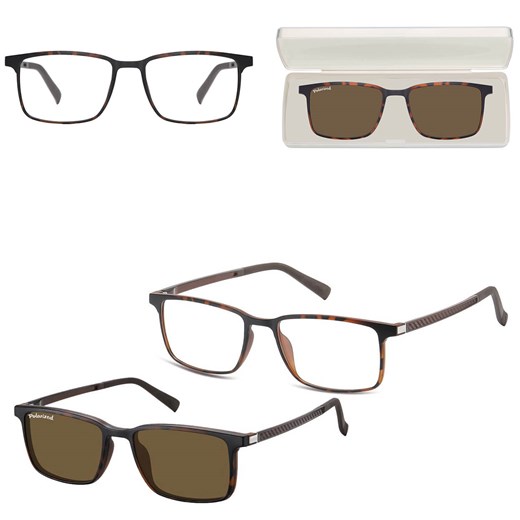 Prostokątne okulary pod korekcję z polaryzacyjną Nakładką przeciwsłoneczną na magnes CLIP-TRC-191A-2 ze sklepu Stylion w kategorii Okulary korekcyjne damskie - zdjęcie 185965180