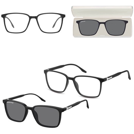 Prostokątne okulary pod korekcję z polaryzacyjną Nakładką przeciwsłoneczną na magnes CLIP-TRC-187-1 ze sklepu Stylion w kategorii Okulary korekcyjne damskie - zdjęcie 185965181