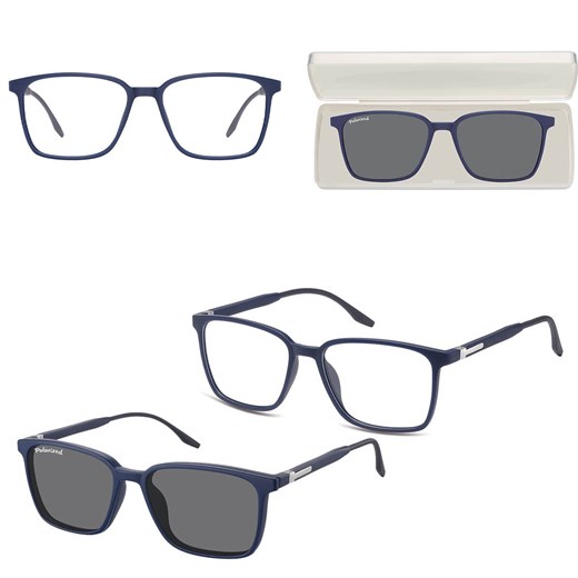Prostokątne okulary pod korekcję z polaryzacyjną Nakładką przeciwsłoneczną na magnes CLIP-TRC-187B-1 ze sklepu Stylion w kategorii Okulary korekcyjne damskie - zdjęcie 185965183