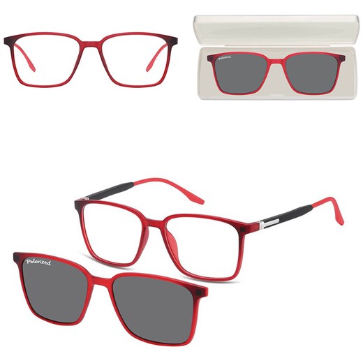 Prostokątne okulary pod korekcję z polaryzacyjną Nakładką przeciwsłoneczną na magnes CLIP-TRC-187C-1 ze sklepu Stylion w kategorii Okulary korekcyjne damskie - zdjęcie 185965184