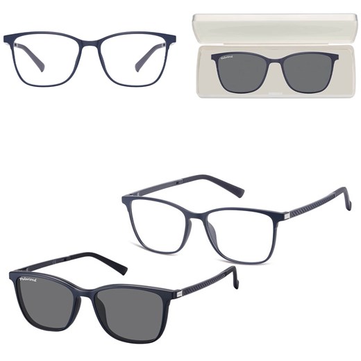 Prostokątne okulary pod korekcję z polaryzacyjną Nakładką przeciwsłoneczną na magnes CLIP-TRC-193B-1 ze sklepu Stylion w kategorii Okulary korekcyjne damskie - zdjęcie 185965194