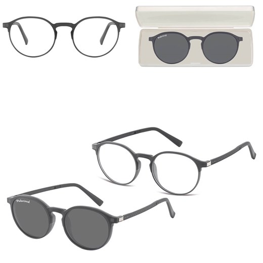 Okrągłe okulary pod korekcję z polaryzacyjną nakładką przeciwsłoneczną CLIP-TRC-192C-1 ze sklepu Stylion w kategorii Okulary korekcyjne damskie - zdjęcie 185965204