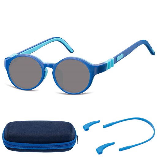 Elastyczne dziecięce okulary przeciwsłoneczne okrągłe + gumka Sunoptic SK7A granatowe ze sklepu Stylion w kategorii Okulary przeciwsłoneczne dziecięce - zdjęcie 185965210