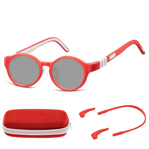 Elastyczne dziecięce okulary przeciwsłoneczne okrągłe + gumka Sunoptic SK7D czerwone ze sklepu Stylion w kategorii Okulary przeciwsłoneczne dziecięce - zdjęcie 185965211