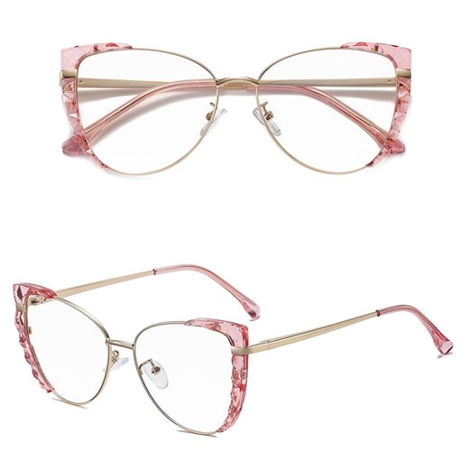 Damskie kocie okulary zerówki do komputera BLUE LIGHT z flexami 25136C róż/złoty ze sklepu Stylion w kategorii Okulary zerówki damskie - zdjęcie 185965241