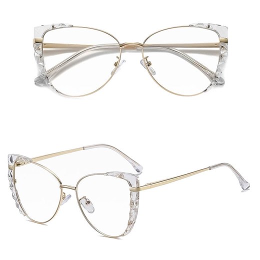 Damskie kocie okulary zerówki do komputera BLUE LIGHT z flexami 25136E bezbarwne/złote ze sklepu Stylion w kategorii Okulary przeciwsłoneczne damskie - zdjęcie 185965251