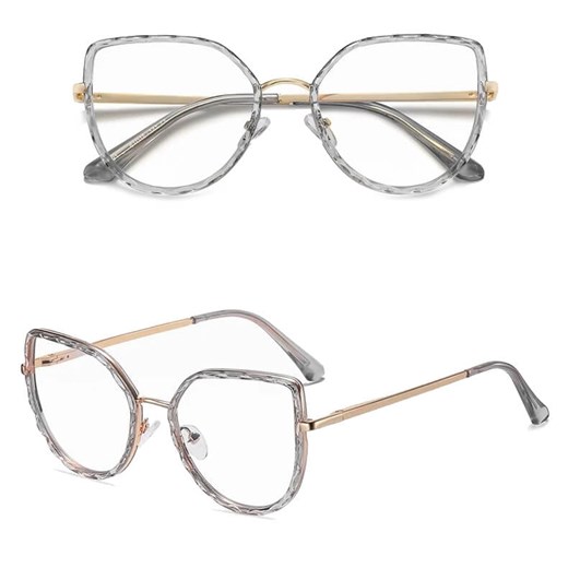 Damskie kocie okulary zerówki do komputera BLUE LIGHT z flexami 25137A szary/złoty ze sklepu Stylion w kategorii Okulary zerówki damskie - zdjęcie 185965270