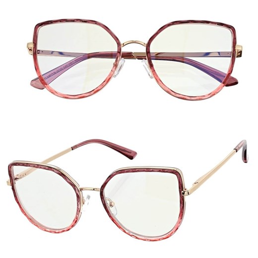Damskie kocie okulary zerówki do komputera BLUE LIGHT z flexami 25137C fiolet/złoty ze sklepu Stylion w kategorii Okulary przeciwsłoneczne męskie - zdjęcie 185965282