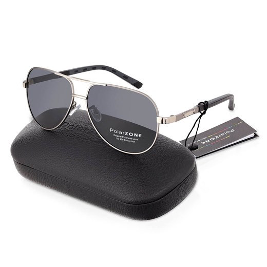Duże męskie okulary przeciwsłoneczne pilotki z polaryzacją i filtrem UV400 POL-117AV2 PolarZone ze sklepu Stylion w kategorii Okulary przeciwsłoneczne męskie - zdjęcie 185965402