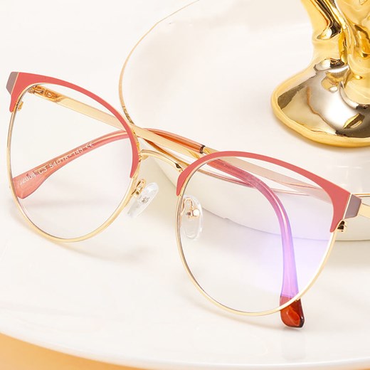 Damskie okulary Kocie Oczy zerówki do komputera BLUE LIGHT na teleskopach 25110E Brudny Róż/Złoty ze sklepu Stylion w kategorii Okulary zerówki damskie - zdjęcie 185965474