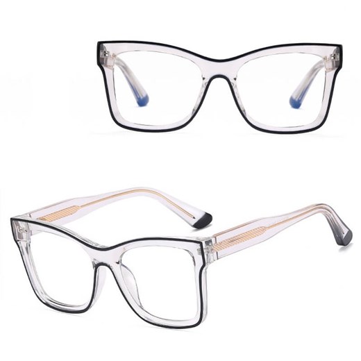 Damskie kwadratowe okulary zerówki do komputera BLUE LIGHT z flexami 25157 Transparentny/Czarny ze sklepu Stylion w kategorii Okulary zerówki damskie - zdjęcie 185965503