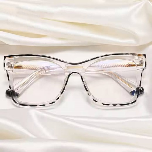 Damskie kwadratowe okulary zerówki do komputera BLUE LIGHT z flexami 25157A Transparentny/Panterka ze sklepu Stylion w kategorii Okulary zerówki damskie - zdjęcie 185965504
