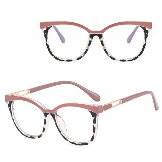 Damskie kocie oczy okulary zerówki do komputera BLUE LIGHT 25144A Wrzos/Panterka ze sklepu Stylion w kategorii Okulary korekcyjne damskie - zdjęcie 185965511
