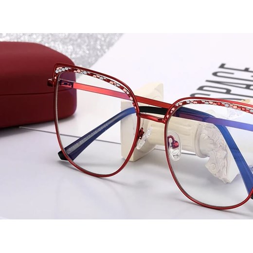 Damskie okulary kocie zerówki do komputera BLUE LIGHT z fleksami 25153D Bordowy ze sklepu Stylion w kategorii Okulary zerówki damskie - zdjęcie 185965530