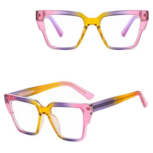 Okulary damskie kocie zerówki do komputera BLUE LIGHT 25143F Żółty/Różowy/Fiolet ze sklepu Stylion w kategorii Okulary zerówki damskie - zdjęcie 185965591