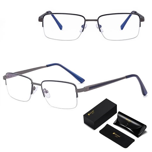 Metalowe półramkowe okulary zerówki z filtrem Blue Light do komputera 25147A grafit/granat ze sklepu Stylion w kategorii Okulary przeciwsłoneczne męskie - zdjęcie 185965610