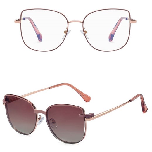 2w1 Okulary damskie do komputera + nakładka przeciwsłoneczna na magnes Clip-On 25162E brudny róż/złoty ze sklepu Stylion w kategorii Oprawki do okularów damskie - zdjęcie 185965620