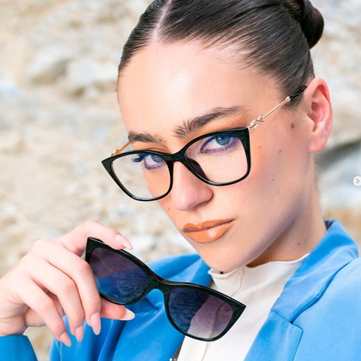 2w1 Okulary damskie do komputera + nakładka przeciwsłoneczna na magnes Clip-On 25161 czarny ze sklepu Stylion w kategorii Oprawki do okularów damskie - zdjęcie 185965630