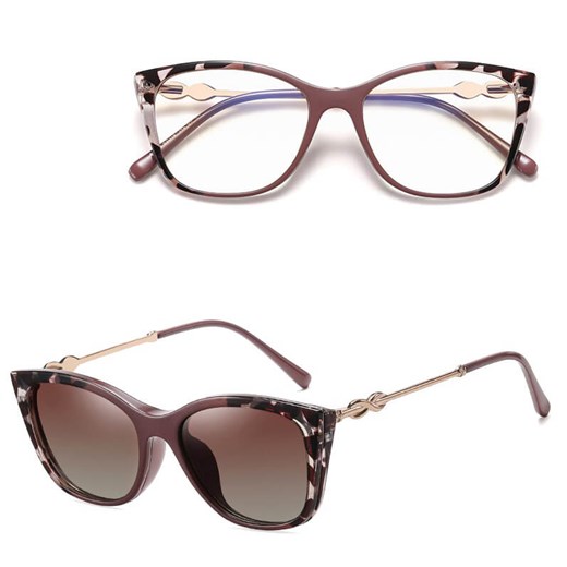 2w1 Okulary damskie do komputera + nakładka przeciwsłoneczna na magnes Clip-On 25161B brudny fiolet/panterka ze sklepu Stylion w kategorii Oprawki do okularów damskie - zdjęcie 185965632