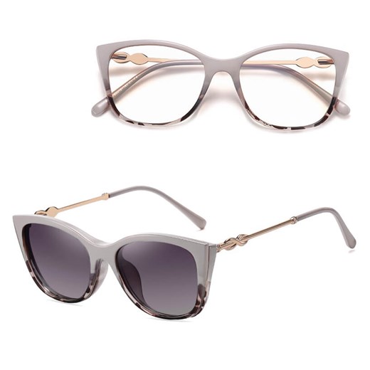 2w1 Okulary damskie do komputera + nakładka przeciwsłoneczna na magnes Clip-On 25161C beż/panterka ze sklepu Stylion w kategorii Oprawki do okularów damskie - zdjęcie 185965634