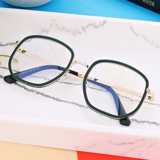 Damskie owalne okulary zerówki do komputera BLUE LIGHT na teleskopach 25155C Zielony/Złoty ze sklepu Stylion w kategorii Okulary zerówki damskie - zdjęcie 185965670