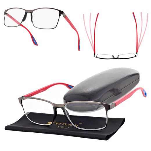 Plusy +3.00 Męskie okulary do czytania korekcyjne ST337 grafit/czerwony ze sklepu Stylion w kategorii Okulary korekcyjne męskie - zdjęcie 185965693