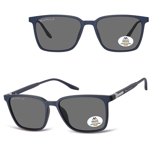 Granatowe prostokątne okulary przeciwsłoneczne z polaryzacją z flexami MP186D ze sklepu Stylion w kategorii Okulary przeciwsłoneczne męskie - zdjęcie 185965712