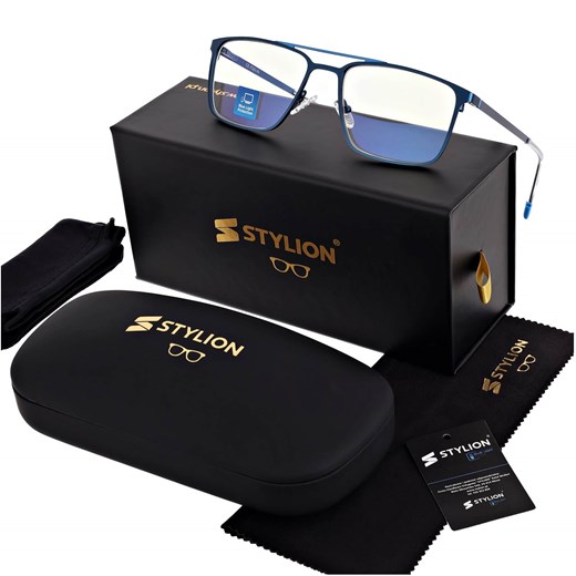 Męskie okulary PREMIUM +2.50 do czytania i komputera Blue Light+Antyrefleks STL280 niebieskie ze sklepu Stylion w kategorii Okulary korekcyjne męskie - zdjęcie 185965900