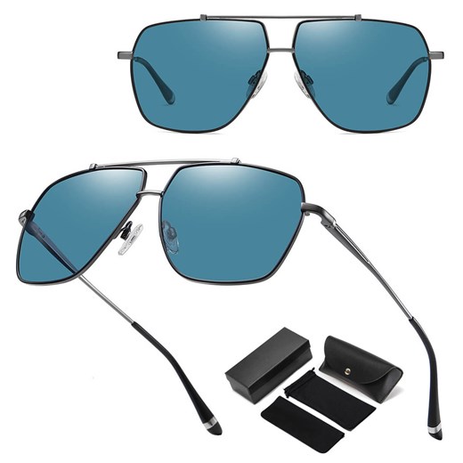 Duże okulary przeciwsłoneczne pilotki z polaryzacją STL54 grafitowe/niebieskie ze sklepu Stylion w kategorii Okulary przeciwsłoneczne męskie - zdjęcie 185965912