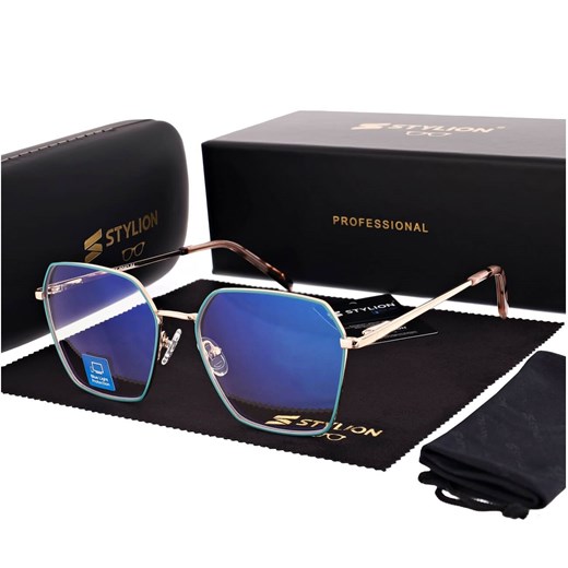 Damskie okulary PREMIUM +2.75 do czytania i komputera Blue Light+Antyrefleks STL285 złoty/zielony ze sklepu Stylion w kategorii Okulary korekcyjne damskie - zdjęcie 185965922