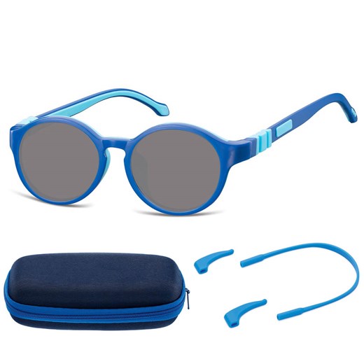 Elastyczne dziecięce okulary przeciwsłoneczne okrągłe + gumka Sunoptic SK8A niebieskie ze sklepu Stylion w kategorii Okulary przeciwsłoneczne dziecięce - zdjęcie 185966080