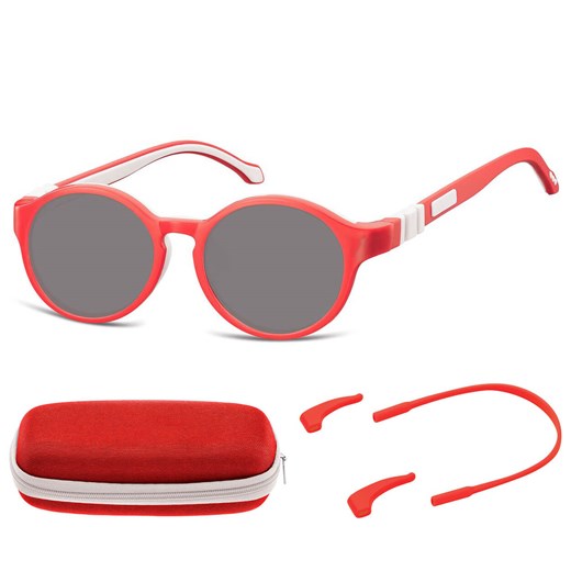 Elastyczne dziecięce okulary przeciwsłoneczne okrągłe + gumka Sunoptic SK8D czerwone ze sklepu Stylion w kategorii Okulary przeciwsłoneczne dziecięce - zdjęcie 185966083