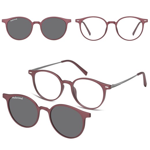 Okulary pod korekcję z polaryzacyjną nakładką przeciwsłoneczną CLIP-M-TRC299C-1 bordowy ze sklepu Stylion w kategorii Oprawki do okularów damskie - zdjęcie 185966103